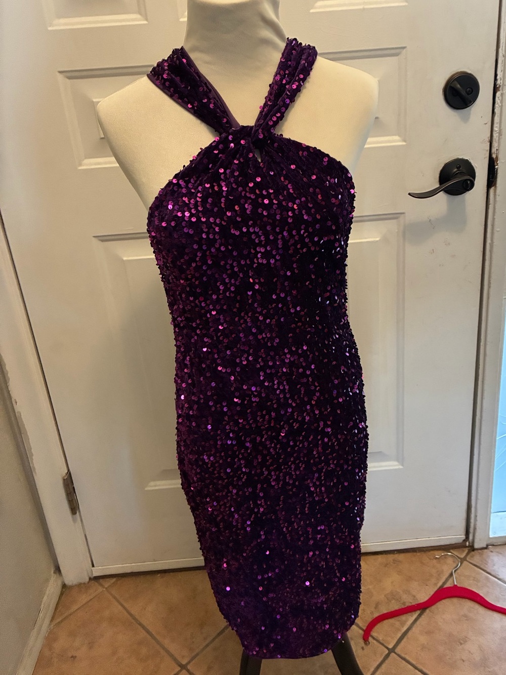 Grace Karin Purple Sequin Halter Midi Dress